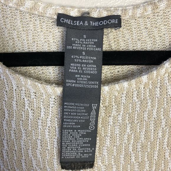 Chelsea & Theodore Sweater Womens S Lightweight Sheer Hi-Lo Flowy Hem Tan Cream - Picture 8 of 9